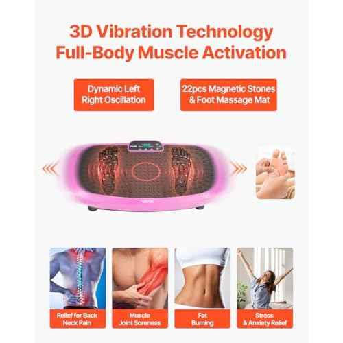 VEVOR Vibration Plate Exercise Machine, Whole Body Shaker for Lymphatic Drainage and Weight Loss, Home Workout Gym Fitness Equipment with 2 Resistance Bands, Vibrating Platform for Women Men