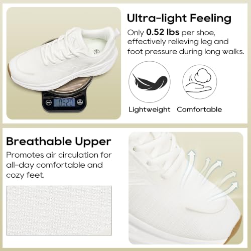 Ablanczoom Women's White Sneakers - Lightweight Breathable Casual Athletic Shoes with Cushioned Non-Slip Sole - Size 8