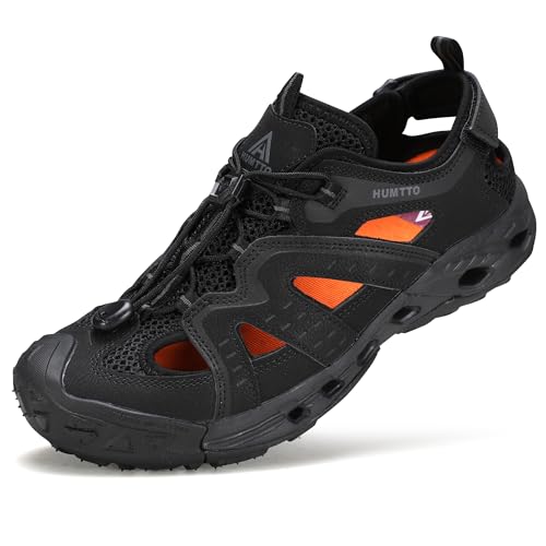HUMTTO Men's Amphibious Closed Toe Hiking Sandals - Black, Size 10