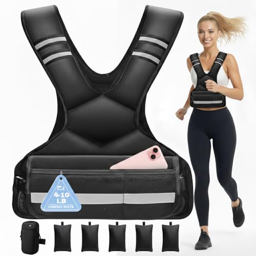 4-10 lb Adjustable Weighted Vest for Women and Men - Black, Removable Iron Sand Weights