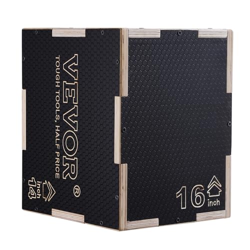 VEVOR 3 in 1 Plyometric Jump Box, Easy-to-Assemble Wood Plyo Box for Jumping Trainers, Home Gym Training and Conditioning, 16" x 14" x 12"