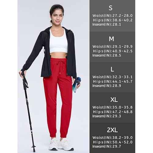 TACVASEN Women's Joggers Lightweight Quick Dry Hiking Pants with Pockets Athletic Travel Workout Summer Water Resistant