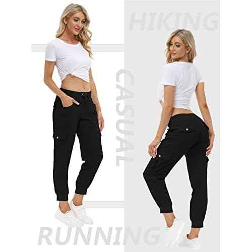 MoFiz Women's Lightweight Hiking Cargo Pants Outdoor Quick Dry Casual Travel Sweatpants Joggers Elastic Waist Button Pockets