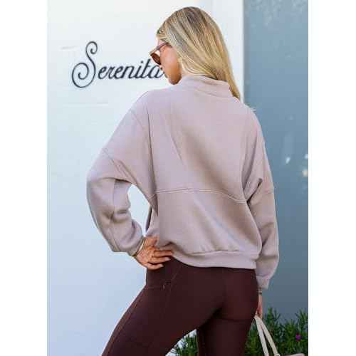 BLENCOT Women Half Zip Oversized Sweatshirts Long Sleeve Fleece Trendy Cropped Pullover Workout Warm Tops With Pockets S-2XL