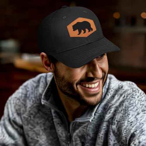 Bear Baseball Cap for Bear Lovers,Leather Trucker Hat Snapback Hat for Men Women Brown