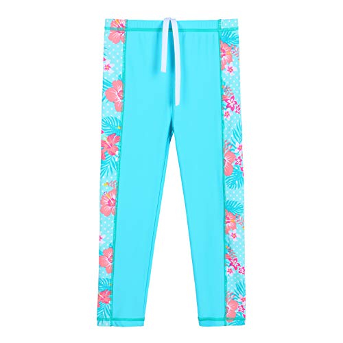 Girls Two Piece Swimsuit with Long Sleeve Rash Guard 5-6 Years Cyan Flower