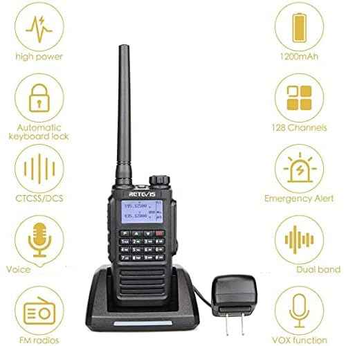 Retevis RT87 IP67 Waterproof Walkie Talkies,High Power 2 Way Radio Long Range,Rugged Two Way Radio,128 CH,Dual Band,1200mAh,Emergency Alarm,Flashlight,VOX, for School Security Church Outdoor(2 Pack)
