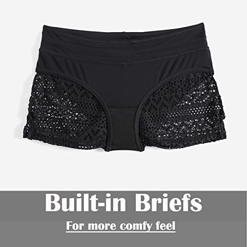 X-Large Women's Lace Swim Shorts - Black Bathing Suit Boy Shorts