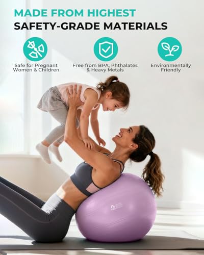 Gruper Yoga Ball Extra Thick Exercise Ball for Workout Pregnancy Stability Lavender 22in