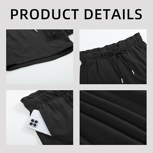 Women's Cotton French Terry Sweat Shorts Medium Black Summer Lounge & Workout with Pockets