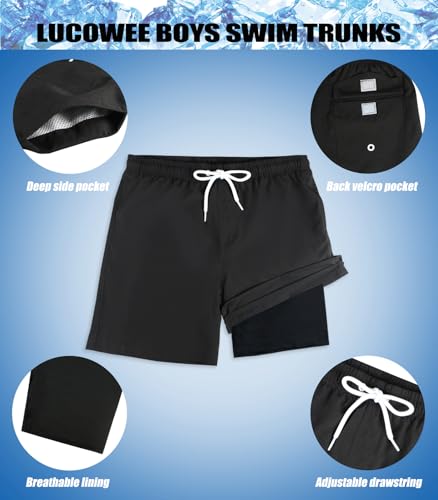 Boys Swim Trunks with Soft Compression Liner No-Chafing Quick Dry UPF 50+ - Donuts 10-12