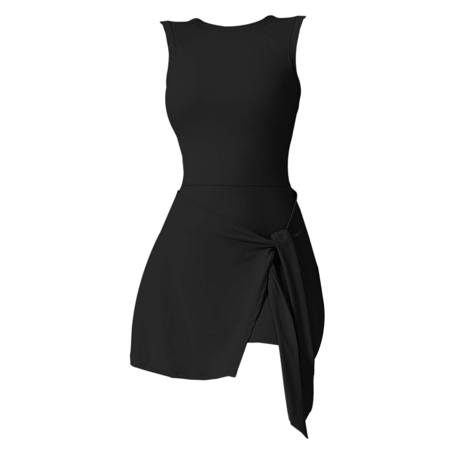JiXiang Women's Tennis Dresses Crew Neck Sleeveless Wrap Side Slit Active Dress Built in Shorts Golf Athletic Workout Rompers