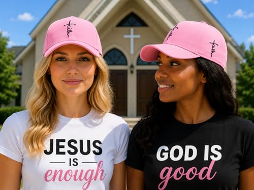 Christian Faith Cross Hats for Men & Women - Embroidered Baseball Cap Pink & Black