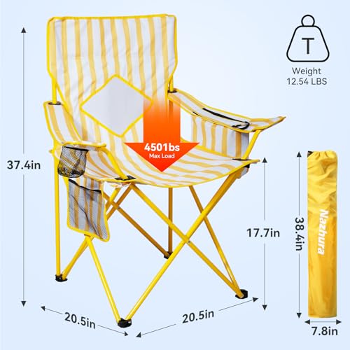Outdoor Camping Chair with Cooler Pouch Foldable Portable Mesh Backrest Yellow 2 Pack