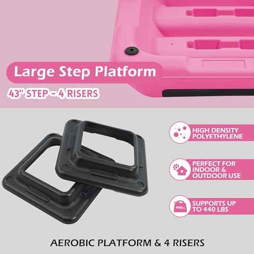 Fitvids 16'' High Step Aerobic Platform with 4 Risers, Exercise Workout Step Platform Adjustable Height 4"-6''-8''-10''-12'' for Home Gym, Fitness Training Workout Aerobics Platform