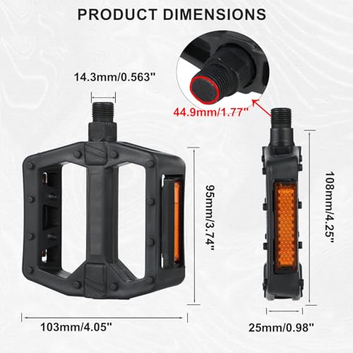 Lightweight Bicycle Pedals 9/16 Inch Nylon Non-Slip Platform Bike Pedals for Mountain Bikes