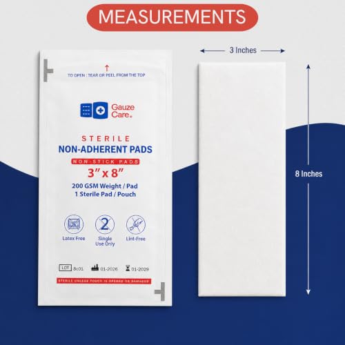 Non-Stick Gauze Pads 3x8 Inch - Pack of 50 Wound Dressings, Absorbent & Painless Removal
