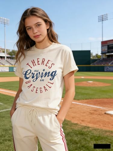 Softball Mom T-Shirt Women Z-Beige Small No Crying in Softball Mama Funny Graphic Tee Casual Top