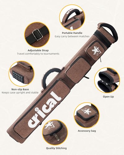 CRICAL 2x4 Pool Cue Case - Brown Standard Billiard Cue Storage with Accessory Pockets
