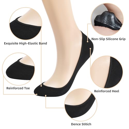 No Show Socks Women 12 Pairs Ultra Low Cut Invisible Non Slip Socks - Black, Nude, White, Grey Variation 9-11