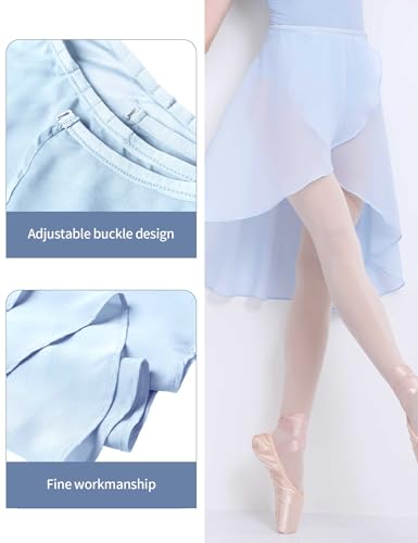 Women Ballet Wrap Skirt - Sheer Mid-Length Dance Skirt with Adjustable Waist - Light Blue