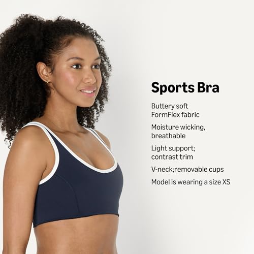 Women's Active Sports Bra - FormFlex Light Support V-Neck Removable Cups Navy White Medium