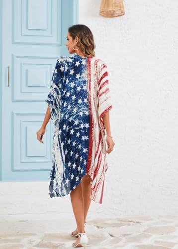 Women's American Flag Beach Cover Up Cardigan Loose Top Shirt