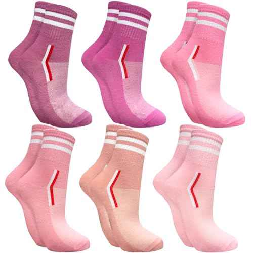 Women's 2-Stripe Crew Socks (6-Pair) Casual Athletic Socks for Women Girls