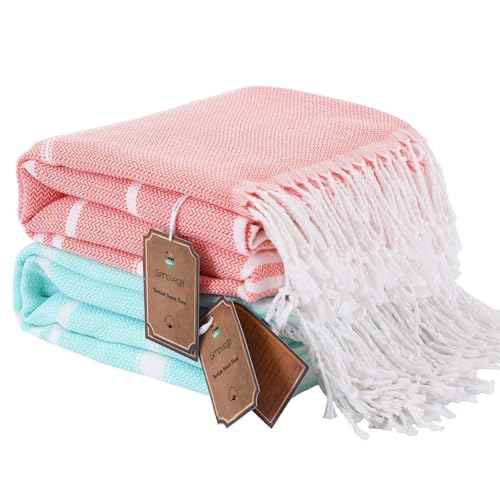 2 Packs Turkish Beach Towels Travel Vacation Essentials Quick Dry Sand Free Oversized Bath Pool Swim Towel Extra Large XL Blanket Adult Cruise Accessories Must Haves Clearance Stuff Necessities