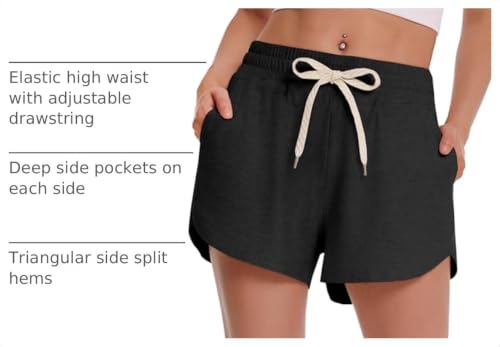 Women’s Athletic Shorts Large - Black High Waist Workout Casual Sweat Shorts