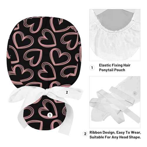 Working Cap Scrub Caps for Women, Adjustable Long Hair Nurse Head Cap, Surgical Bonnet with Sweatband & Buttons