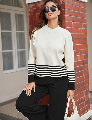 Tanming Women's Striped 2-Piece Sweater Lounge Set - Medium Black