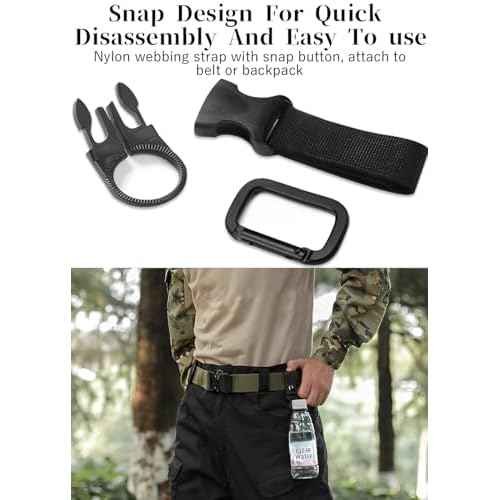 ZXZone 2PCS Bottle Buckle Clip Hanging Buckle Portable Water Bottle Ring Holder Keychain Mineral Water Bottle Clip for Backpack Belt Nylon Webbing Strap for Outdoor Tactical Camping Hiking(Black)