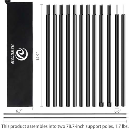 Camping Tarp Poles Tent Poles Adjustable for Tarp Canopy Awning Beach Shade (Dia 0.6"/Length 80.7")