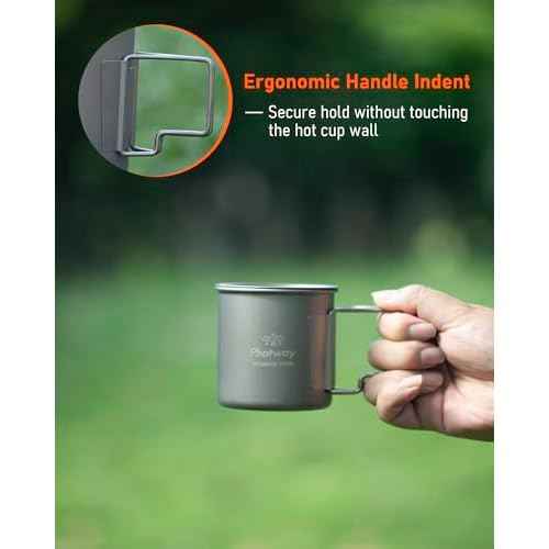 Camping Titanium Mugs Cups 300ml Camp Coffee Mug with Lid - Ultralight Backpacking Camp Cup for Hiking Backpacking Camping Open Fire