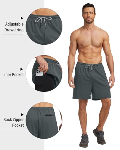 Men's 2-in-1 Running Shorts with Compression Liner - Large, Black, Gray, Blue