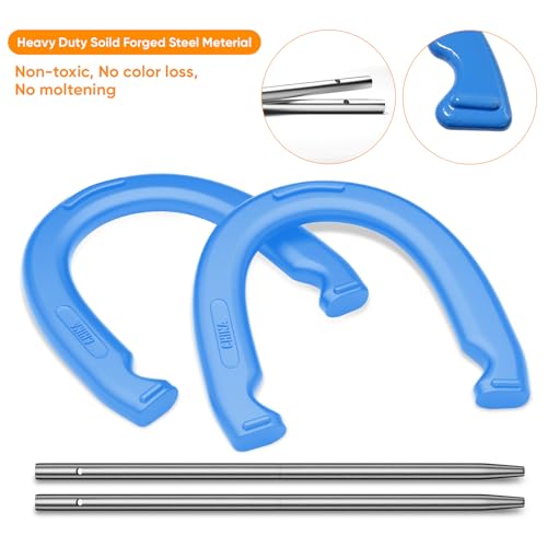 Professional Horseshoe Game Set with Steel Shoes & Stakes - Green & Blue Variation