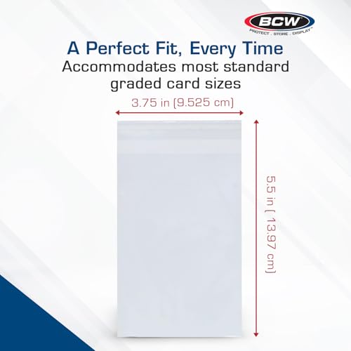 300 Pack Resealable Card Sleeves for Graded Cards - Acid-Free Polypropylene, 3¾ x 5½ with 1” Flap