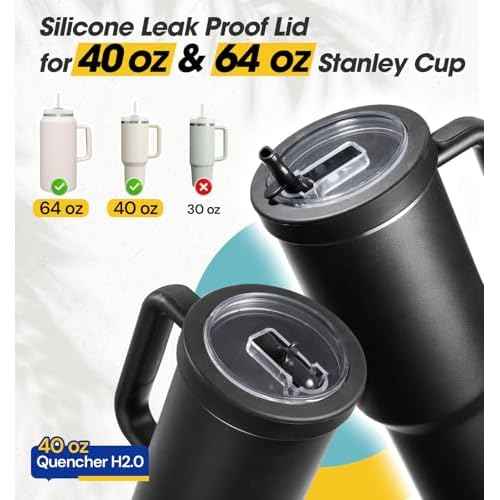 Tumbler Flip Straw Lid for 40 Oz Stanley Quencher Cup Replacement Fit Leak Proof Silicone Cover Reusable Splash Resistant Cup Lids Accessories with Cleaning Brush for Travel