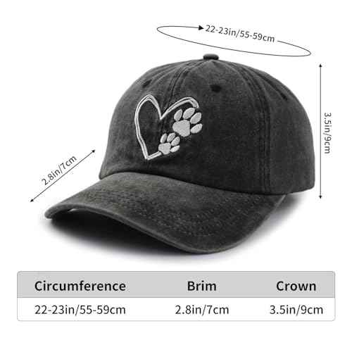 Dog Paw Print with Love Heart Hat for Women Men, Adjustable Embroidered Cotton Dog Lovers Baseball Cap