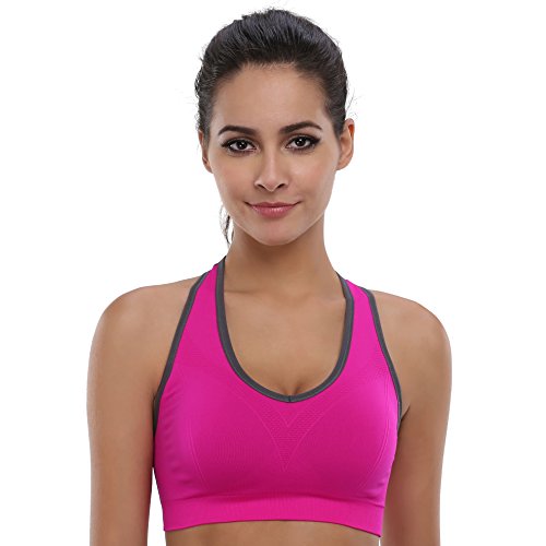 Women's Seamless Racerback Sports Bra High Impact Support 5 Pack - Black, Blue, Grey, Purple, Rose Red