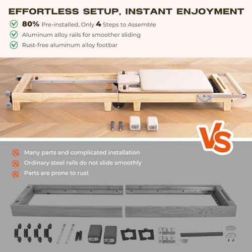 Pilates Reformer Machine, Quick-Assembly Studio Grade Pilates Equipment for Gym and Home, Oak Wood Pilates Reformer with Reformer Accessories