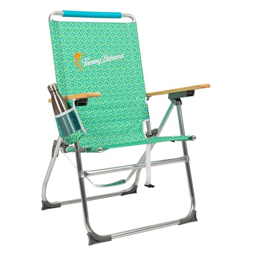 Tommy Bahama Hi-Boy 7-Position Folding Beach Chair with Cup Holder and Zippered Storage Pouch