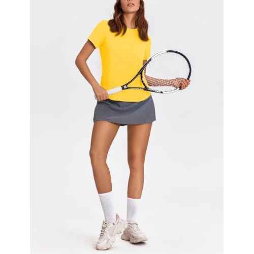 PINSPARK Workout Tops for Women UPF 50+ Yoga Shirts Short Sleeve Athletic Tops with Side Slits Running Gym Tee Top Loose Fit