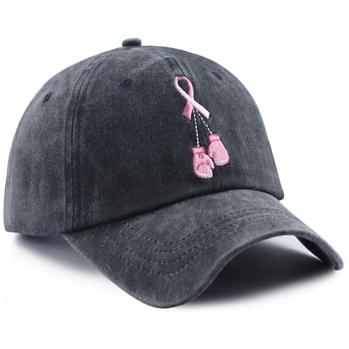 Breast Cancer Awareness Hat for Women Girls, Adjustable Cotton Pink Ribbon Boxing Embroidered Baseball Cap