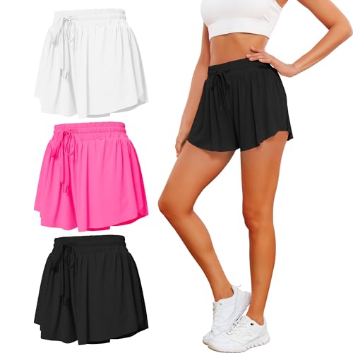 Women's 2-in-1 Athletic Shorts 3 Pack - Large Black White Pink