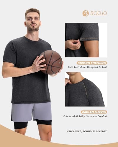 7 Pack Men's Athletic Short Sleeve T-Shirts - Quick Dry Gym Shirts, Heather Black & More XL