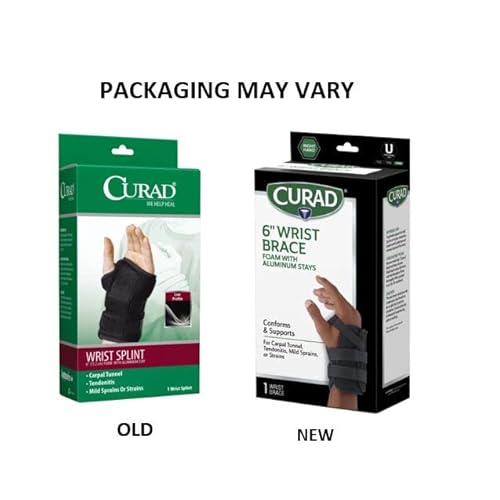 CURAD Low-Profile Universal Wrist Splint, Movable Top Stay, Hook- and-Loop Attachment, Plush Foam, Universal Size, Right Hand, 6", Pack of 4