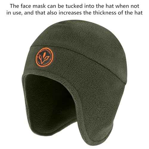 BASSDASH Soft Fleece 2-in-1 Hat with Ski Mask Ear Flap Ice Fishing Hunting Beanie for Men Women Cold Weather Winter