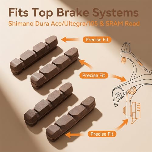 Carbon Rim Brake Pads for Road Bikes - Cork Inserts, 2 Pairs